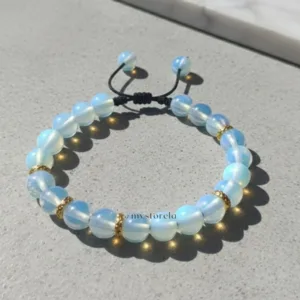 Pulsera de Conexión: Hilo negro y Cuarzo Ópalo (8mm)