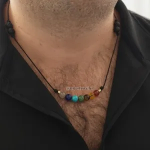 Collar Elemental Masculino: 7 Chakras & Piedra Volcánica (8mm)