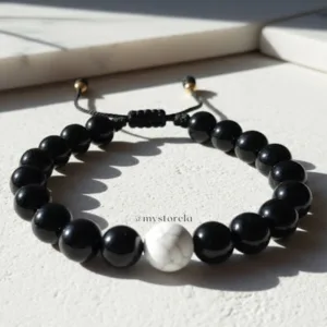 Pulsera Equilibrio & Calma: Turmalina Negra y Howlita (8mm)