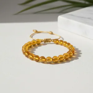 Pulsera de Abundancia: Hilo Dorado y Cuarzo Citrino (8mm)