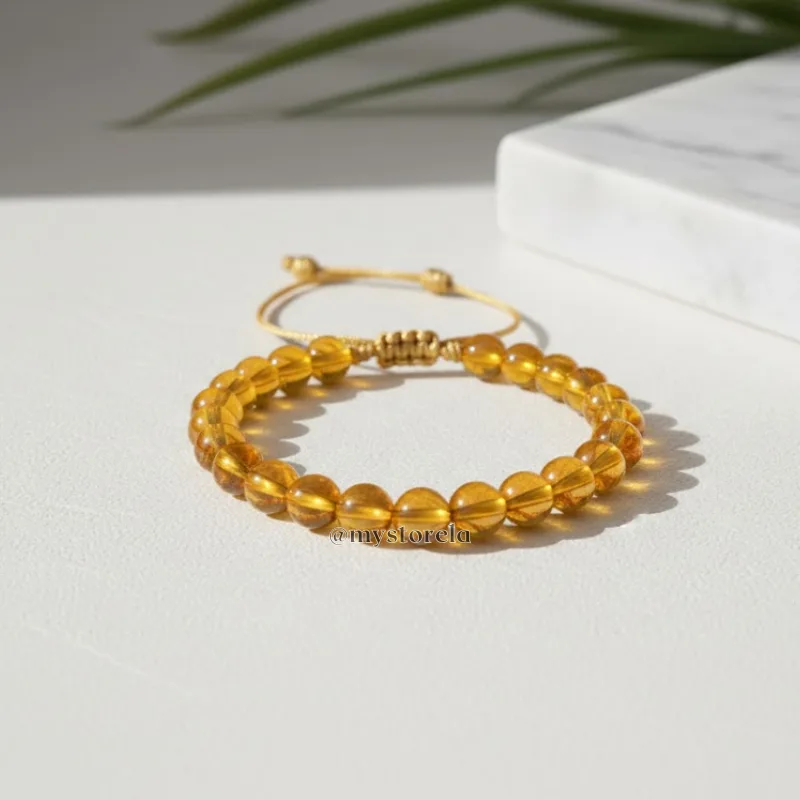 Pulsera de Abundancia: Hilo Dorado y Cuarzo Citrino (8mm)