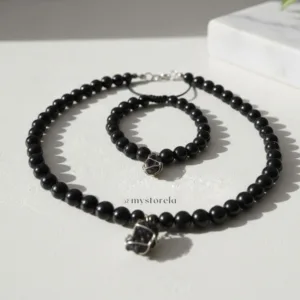 Set de collar + pulsera de turmalina en bruto y de 8mm